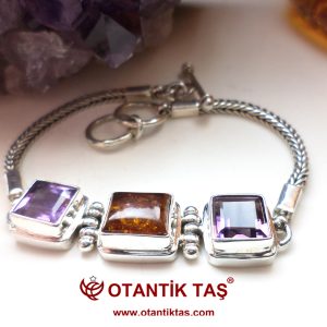 Ametist Kehribar Taşı Bileklik