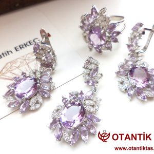 Ametist Taşı Gümüş Set
