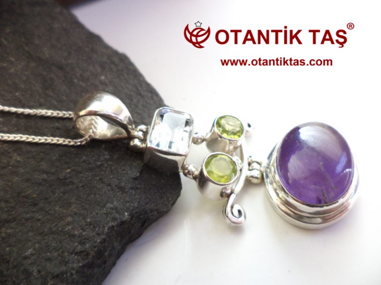 AMETİST TOPAZ PERİDOT KOLYE Otantik Taş Doğal Taşlar